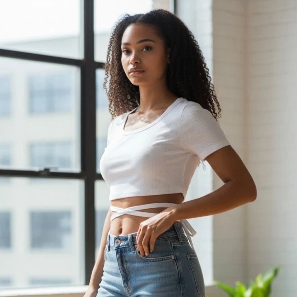 Offline by Aerie white wrap around tee shirt, white, Size XL